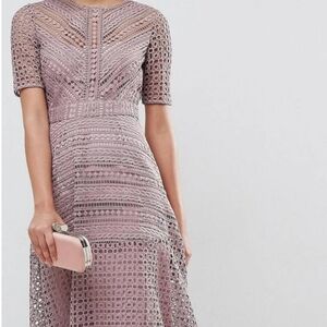 ASOS Occasion Lace Midi Dress NWT 12 Pink Purple Lilac Wedding Trendy Day